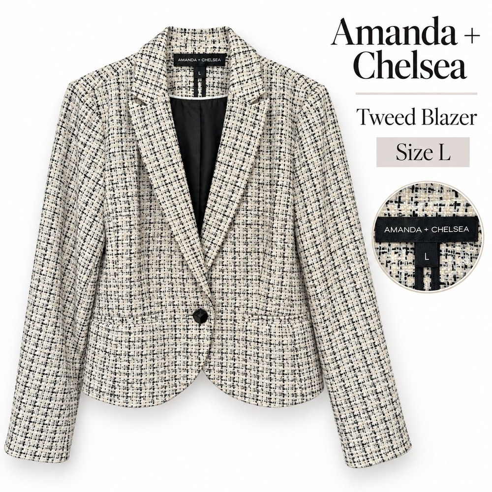 Amanda + Chelsea Women's Size L Tweed Blazer Black White Work Office Career